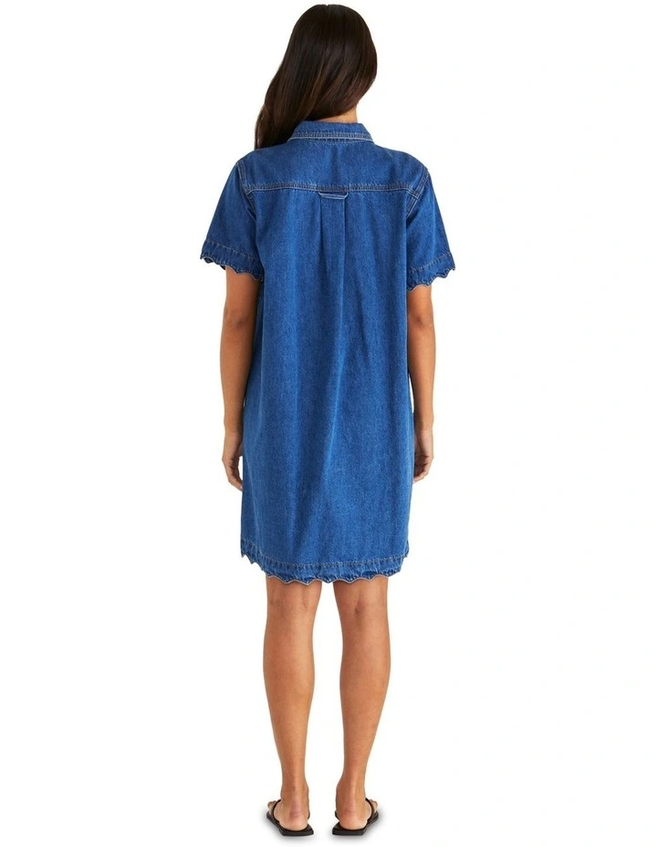 Vale Scalloped Denim Dress in Blue image 2