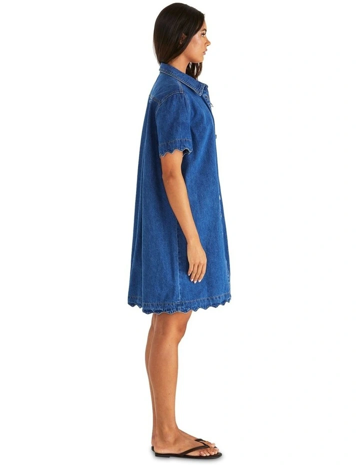 Vale Scalloped Denim Dress in Blue image 3