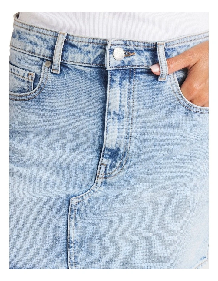 Shine Denim Mini Skirt in Blue Wash image 4