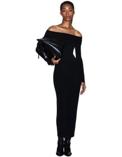 Off-Shoulder Maxi Dress in Black