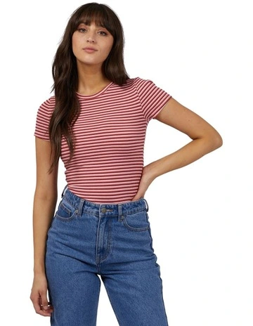 Eve Rib Stripe Tee in Pink