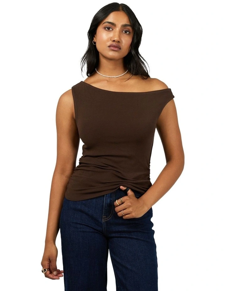 Kylie Off Shoulder Top in Brown image 1