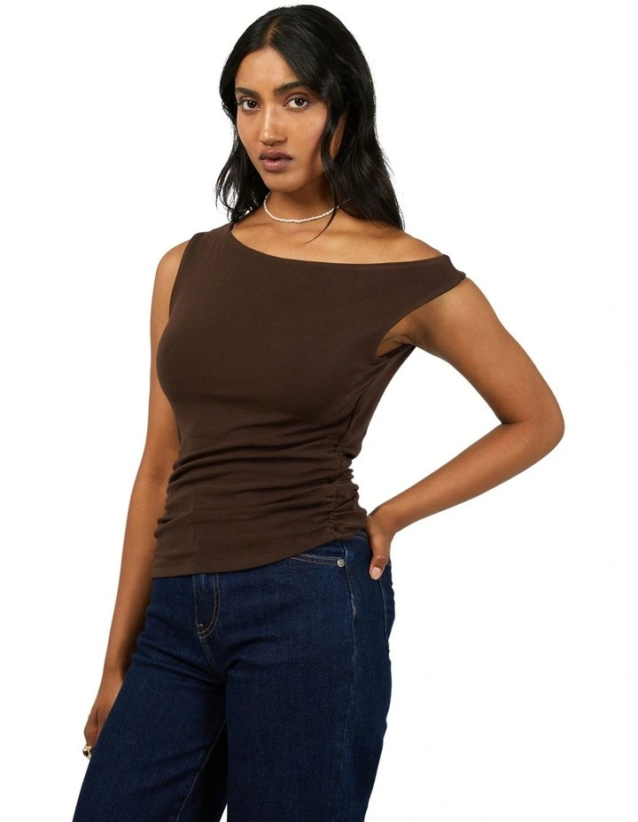 Kylie Off Shoulder Top in Brown image 3