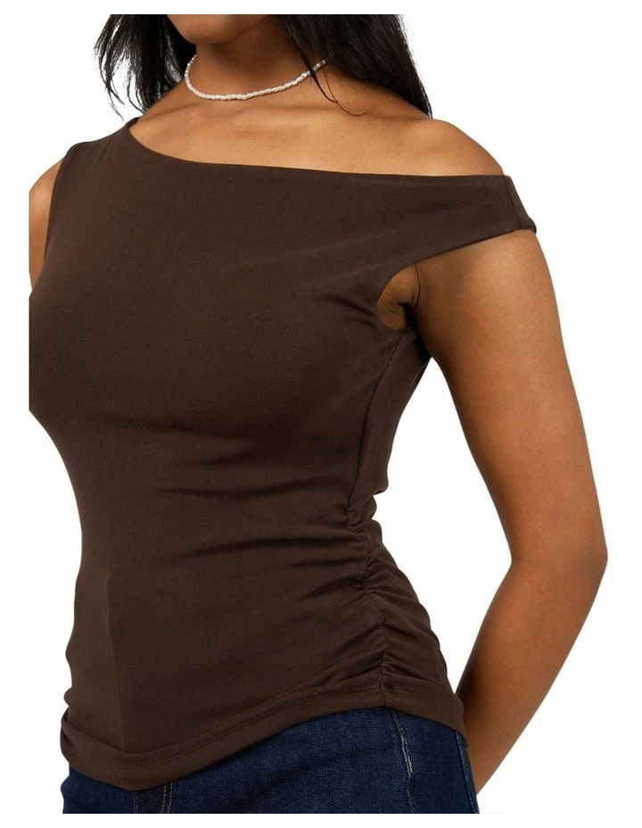 Kylie Off Shoulder Top in Brown image 4
