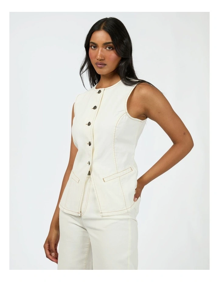 Lena Denim Vest in Vintage White image 3