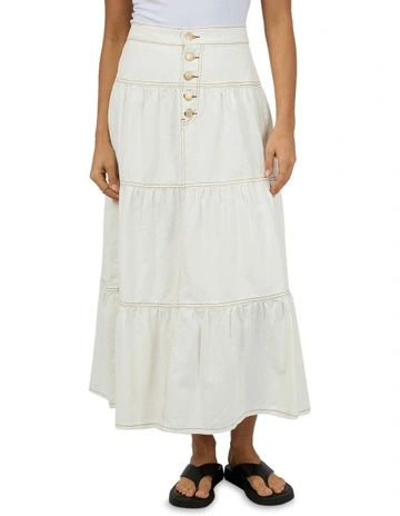 Coco Denim Maxi Skirt in White