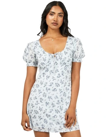 Sylvie V-Neck Mini Dress in Blue