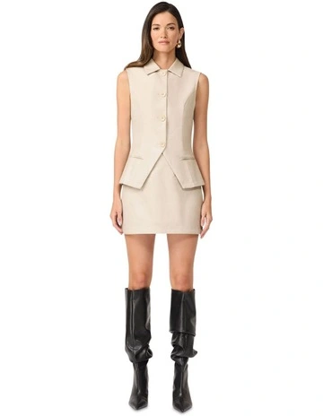 Malia Vegan Leather Vest in Clay