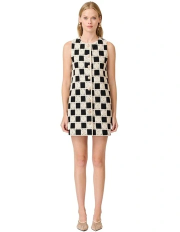 Soho Crochet Mini Dress in Black/Ivory