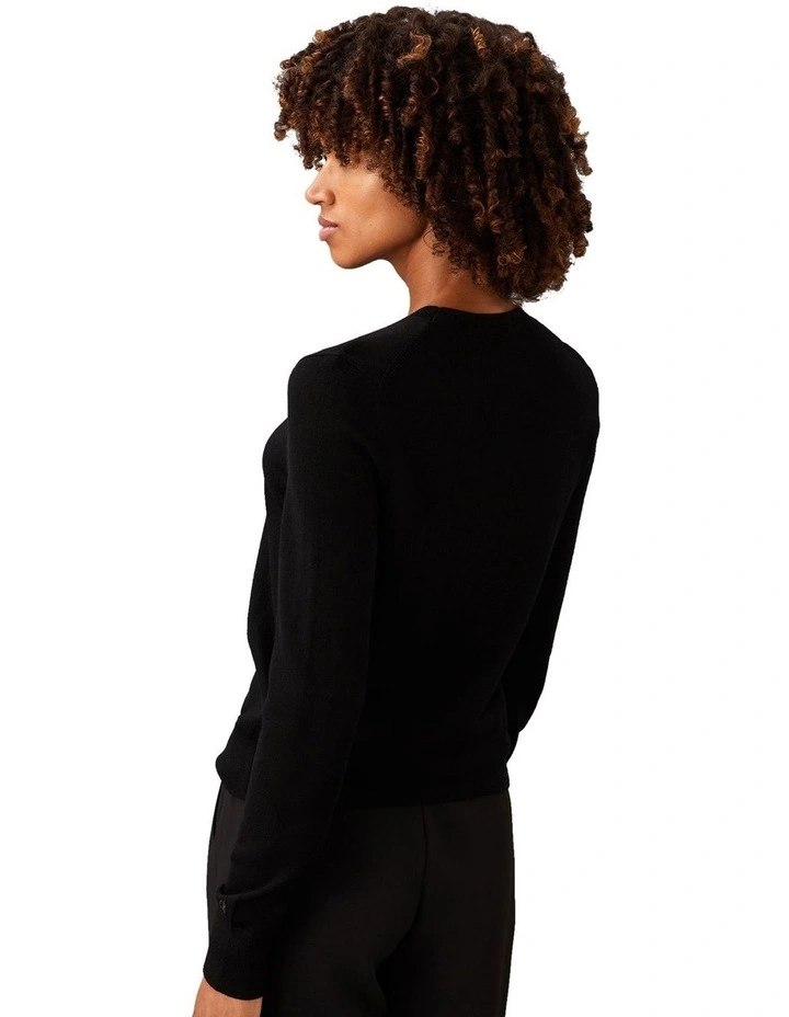Merino Wool Crew Neck Sweater in Black image 2