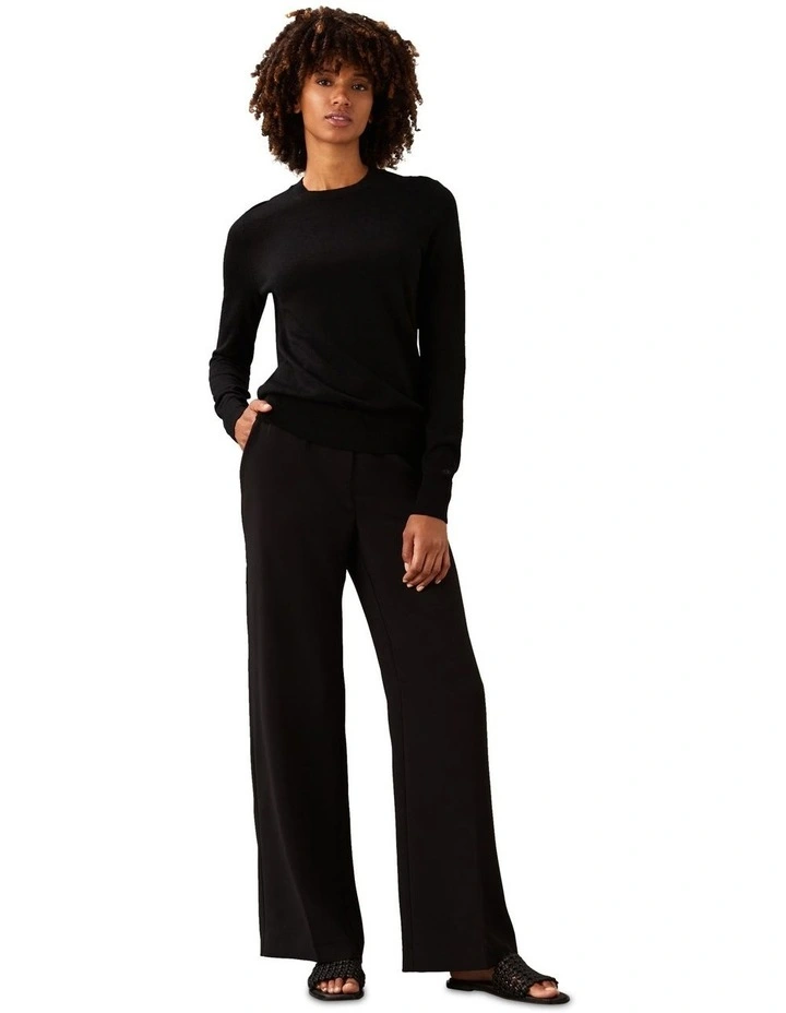 Merino Wool Crew Neck Sweater in Black image 3