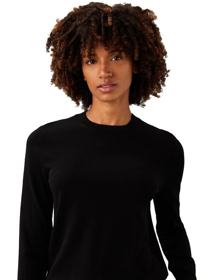 Merino Wool Crew Neck Sweater in Black image 4