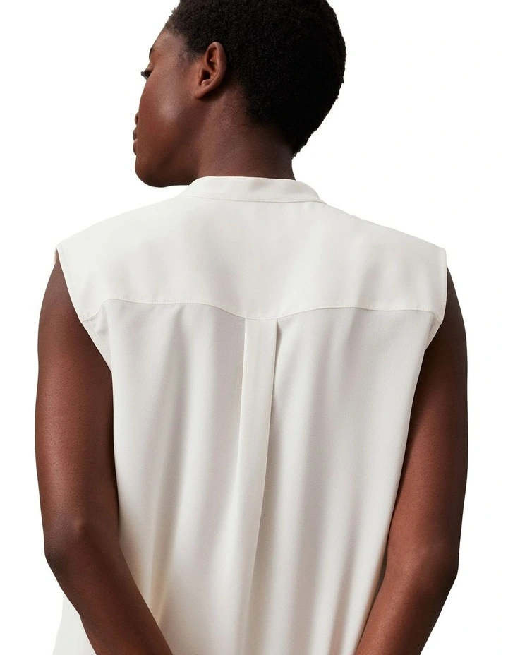 Calvin Klein Women Collarless Sleeveless Blouse in Egret MYER