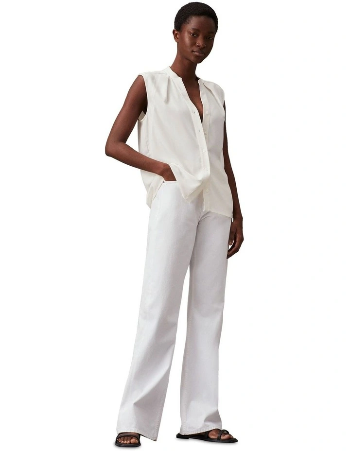 Calvin Klein Women Collarless Sleeveless Blouse in Egret MYER