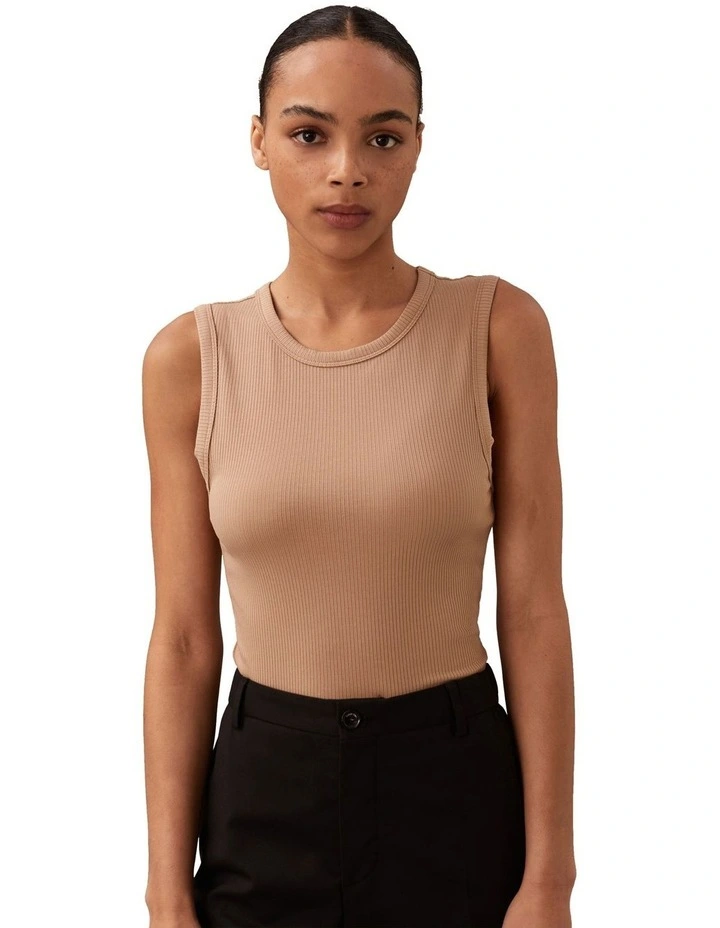 Modal Rib Tank Top in Beige image 1