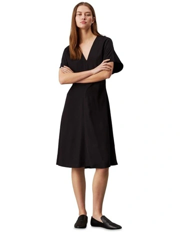 Viscose Twill Fit & Flare Dress in Black
