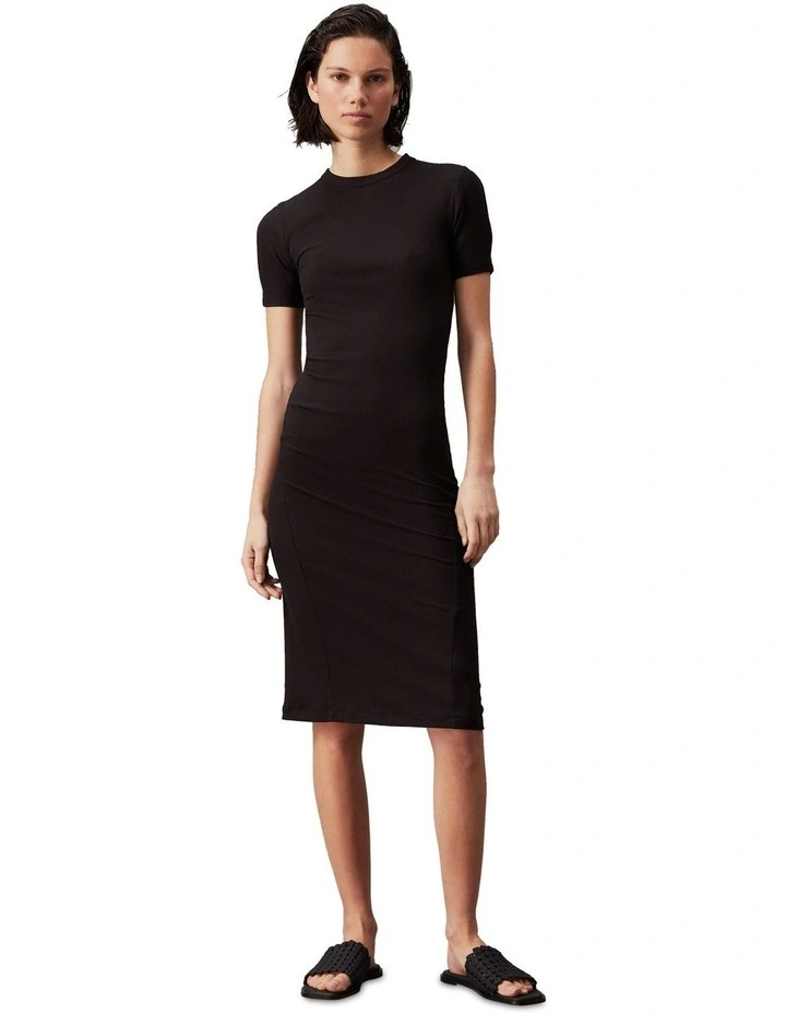 Calvin Klein Women Modal Rib Slit Detail Midi Dress in Black MYER