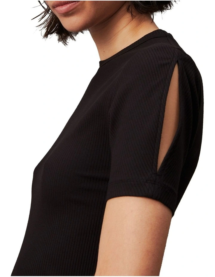 Calvin Klein Women Modal Rib Slit Detail Midi Dress in Black MYER