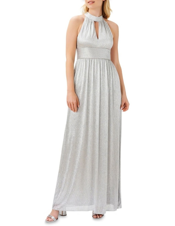 Metallic Mesh Halter Gown Dress In