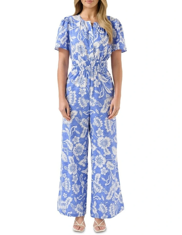 Cross Placket Jumpsuit in Wave/Milk image 1