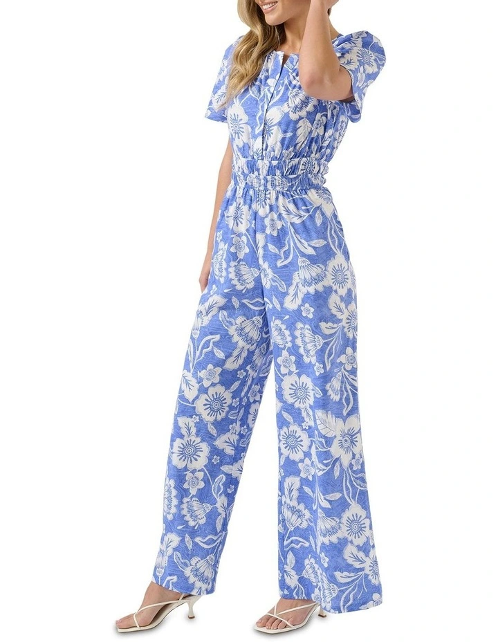 Cross Placket Jumpsuit in Wave/Milk image 3