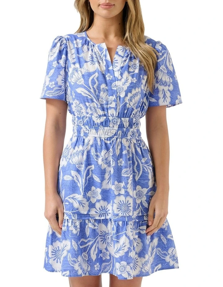 Cross Placket Short Dress in Wave/Milk image 1