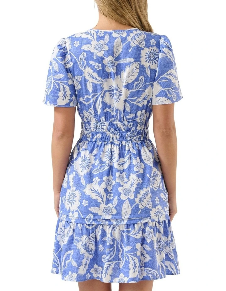 Cross Placket Short Dress in Wave/Milk image 2
