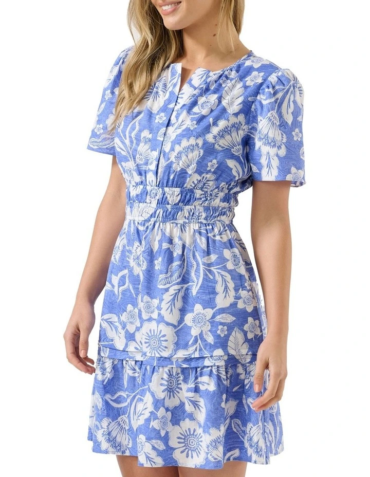Cross Placket Short Dress in Wave/Milk image 3