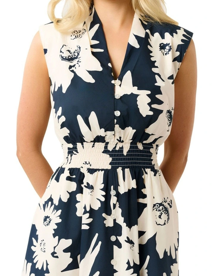 Marge Dress in Cream/Indigo Blue image 5