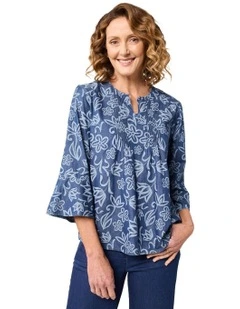Lovella 3/4 Sleeve Shirt in Blue