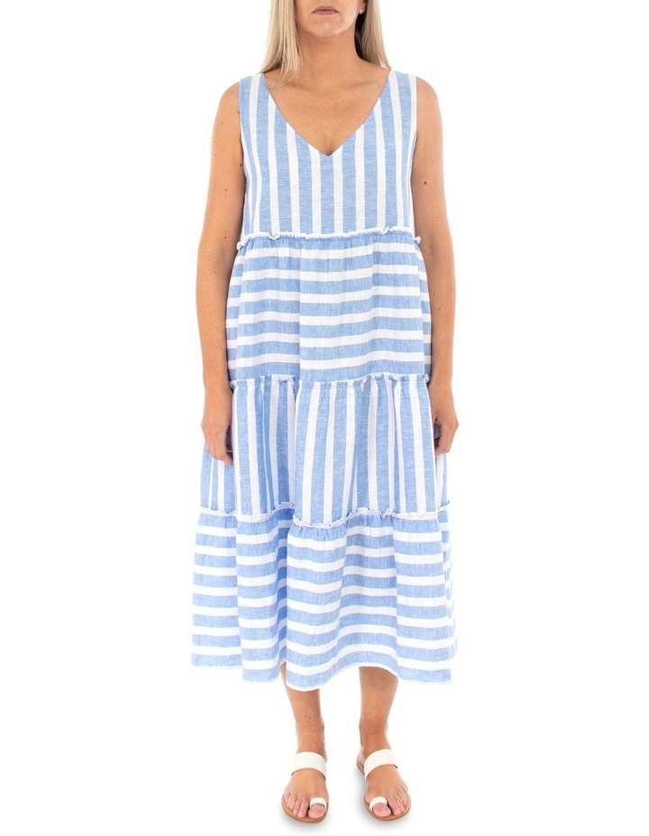 Sleeveless Tiered Stripe Dress Azure/White