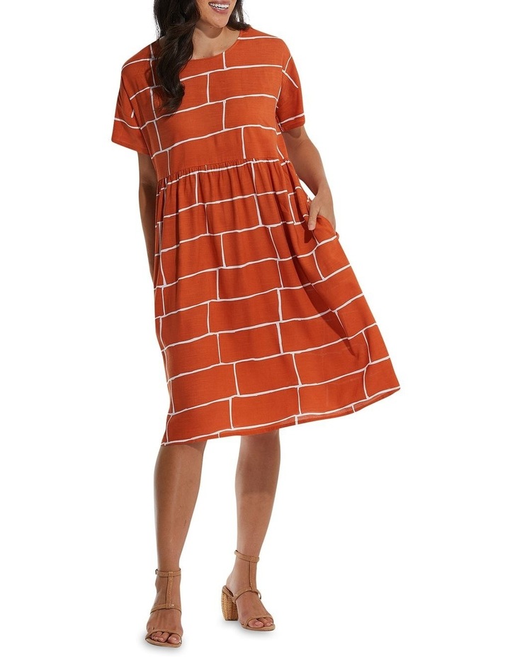 Short Sleeve Cable Check Dress in Burnt