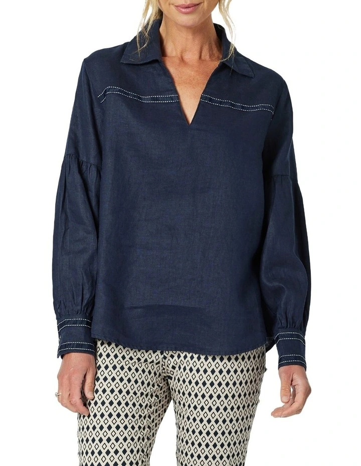 Eliza Linen Top in Blue image 1