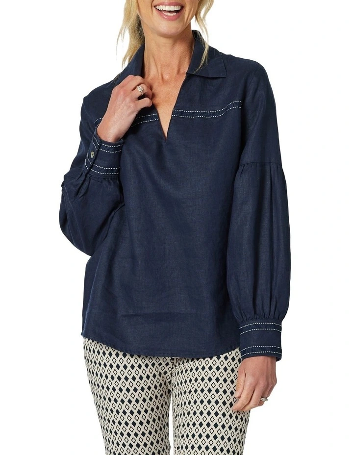Eliza Linen Top in Blue image 2