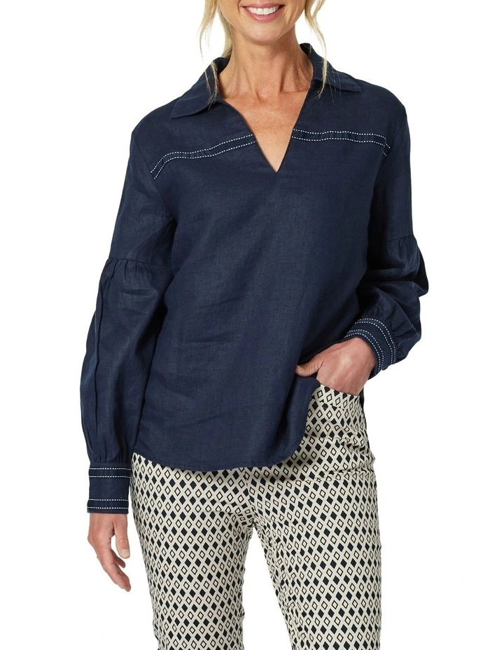 Eliza Linen Top in Blue image 3