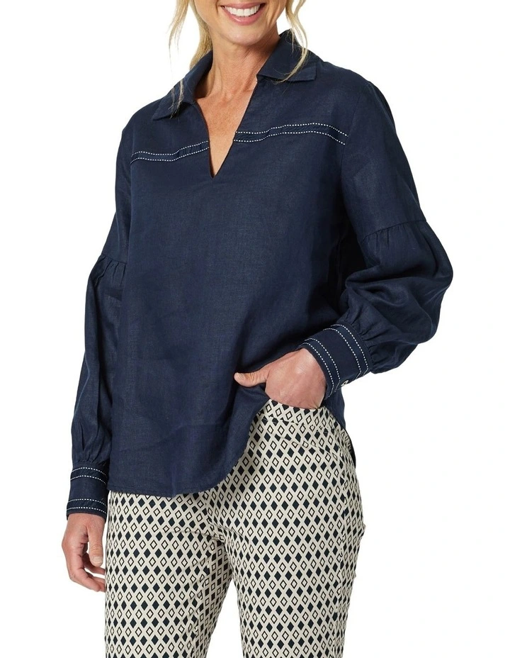 Eliza Linen Top in Blue image 4