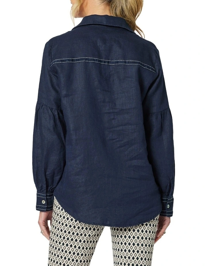 Eliza Linen Top in Blue image 5
