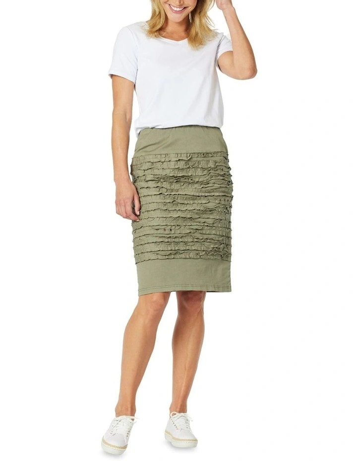 Charlie Stitch Detail Skirt in Khaki image 4