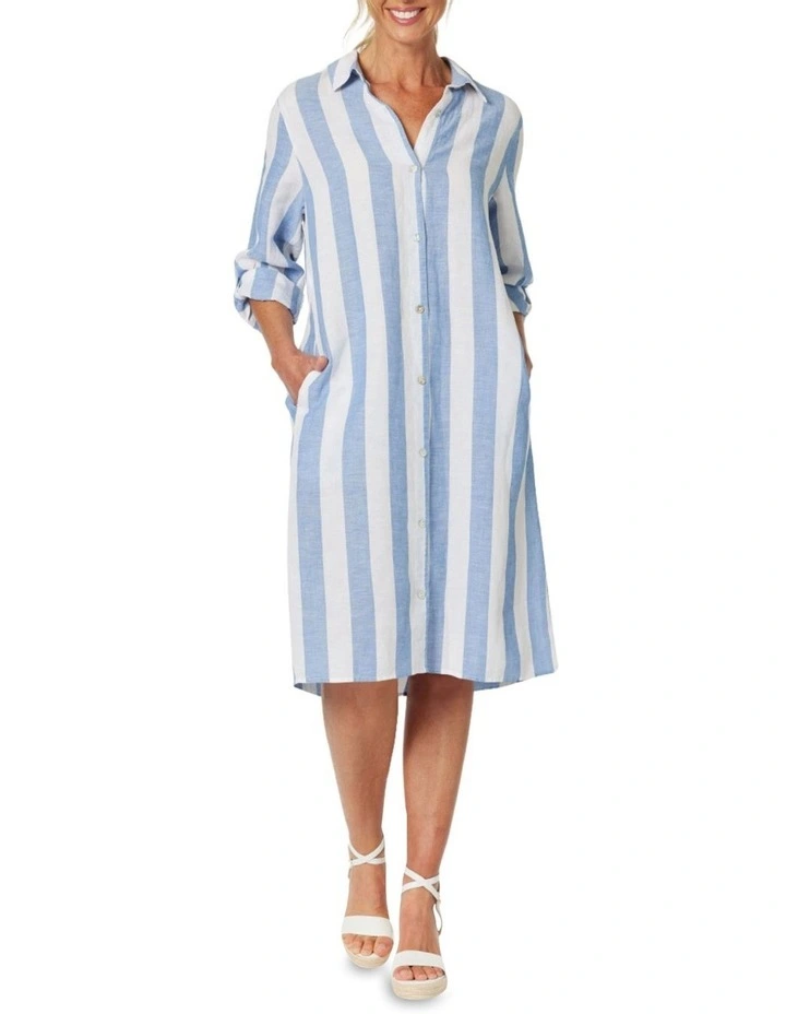 Hampton Stripe Shirtdress in Blue/White image 1