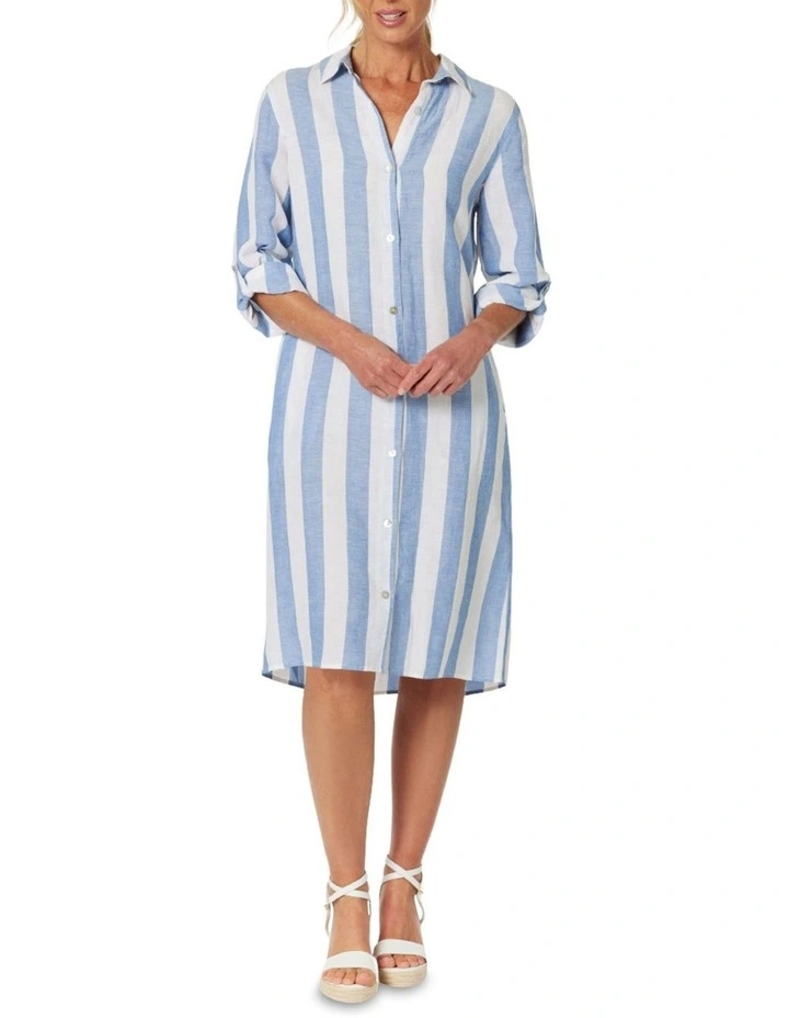 Hampton Stripe Shirtdress in Blue/White image 2