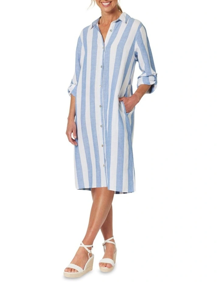Hampton Stripe Shirtdress in Blue/White image 3
