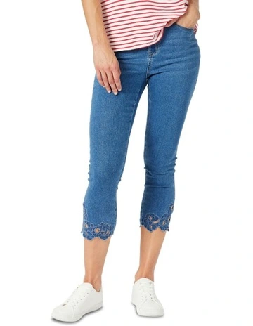 Isla Embroidered Jeans in Denim