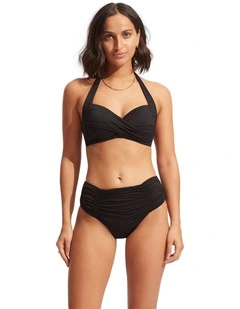 Twist Soft Cup Halter Bikini Top in Black