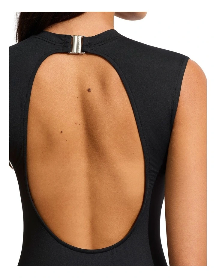 Active Cap Sleeve One Piece Swimsuit in Black image 3