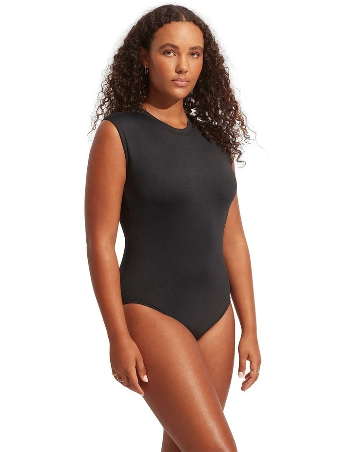 Active Cap Sleeve One Piece Swimsuit in Black image 4