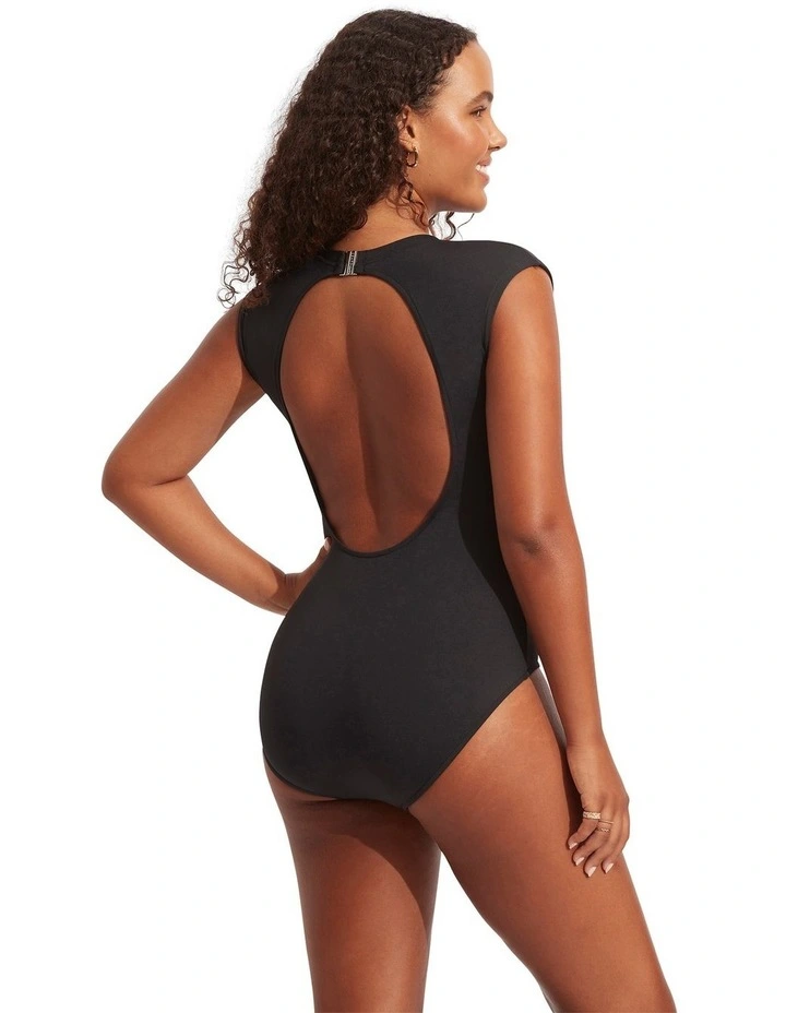 Active Cap Sleeve One Piece Swimsuit in Black image 5