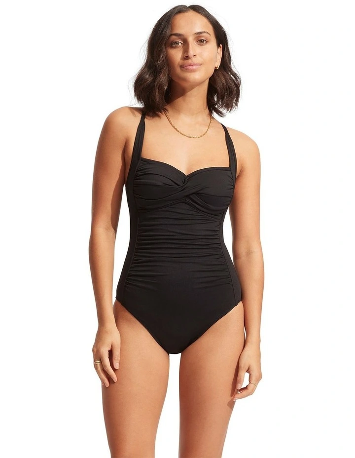 Goddess Twist Bandeau One Piece Swimsuit in Black image 1