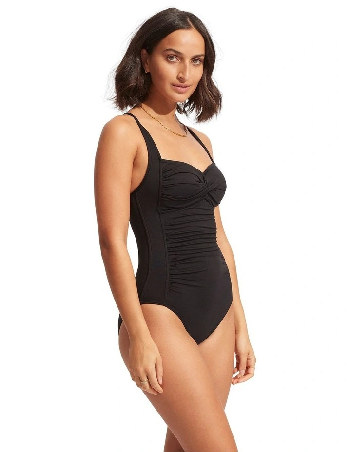 Goddess Twist Bandeau One Piece Swimsuit in Black image 2