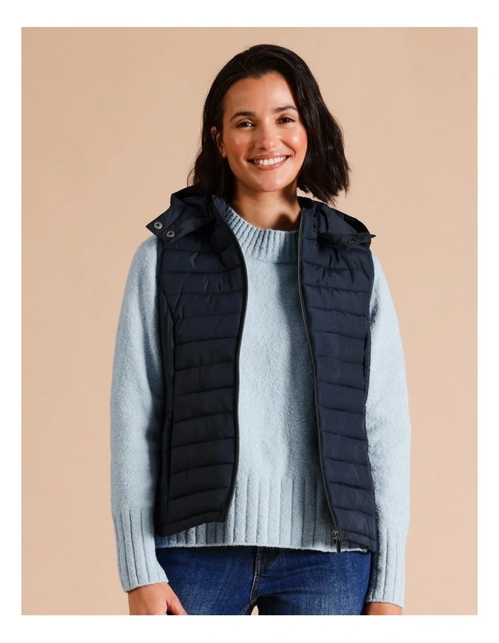 Recycled Polyester Straight Quilted Vest With Removable Hood in Navy image 1