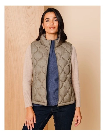 Zip Up Hi-Lo Vest in Oat Herringbone